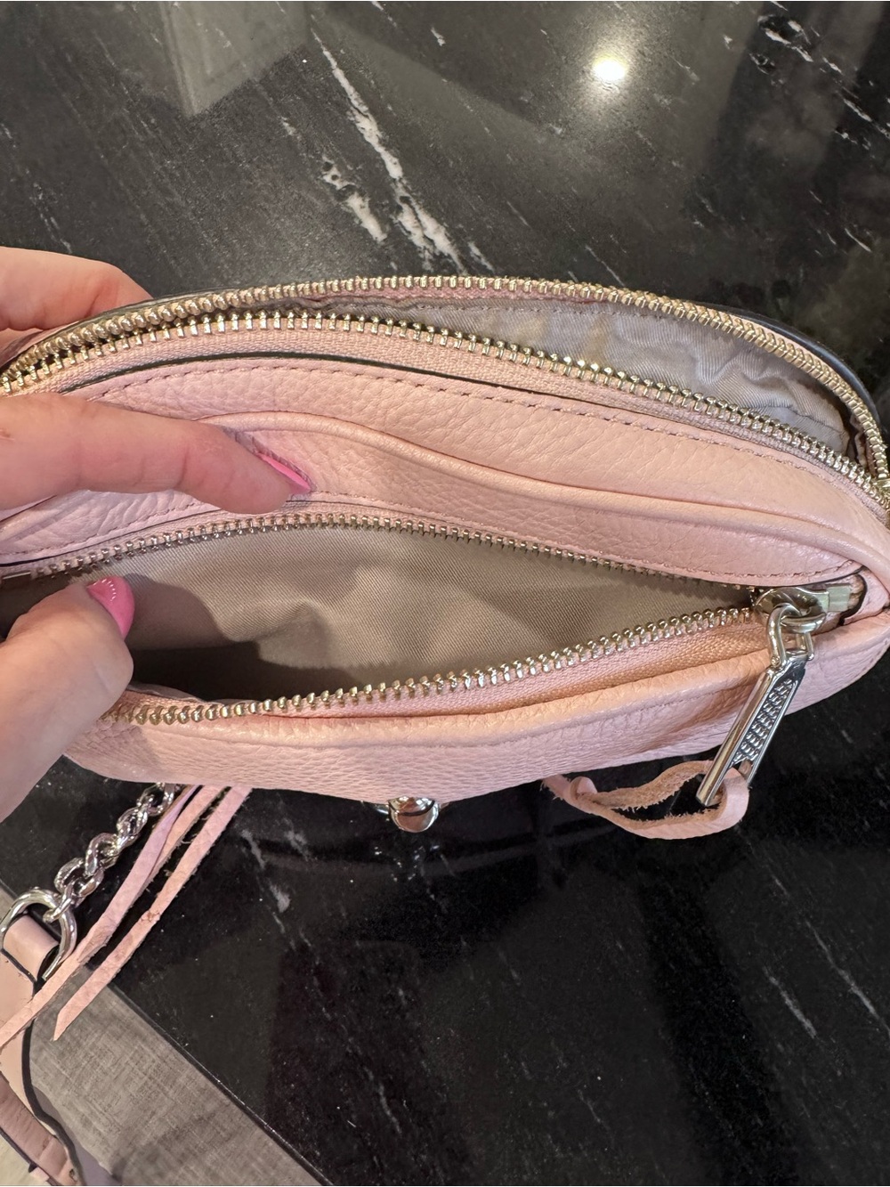 🌸Rebecca Minkoff Mini MAC Blush Pink Pebbled Leather Crossbody Bag Silver - Picture 7 of 14